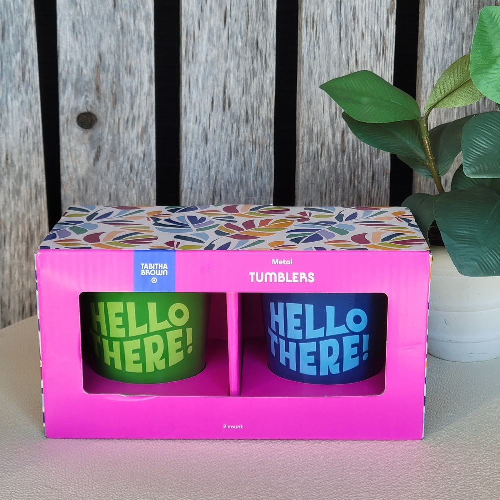 Tabitha Brown 2pk Metal Tumblers: Hello There! Green & Blue